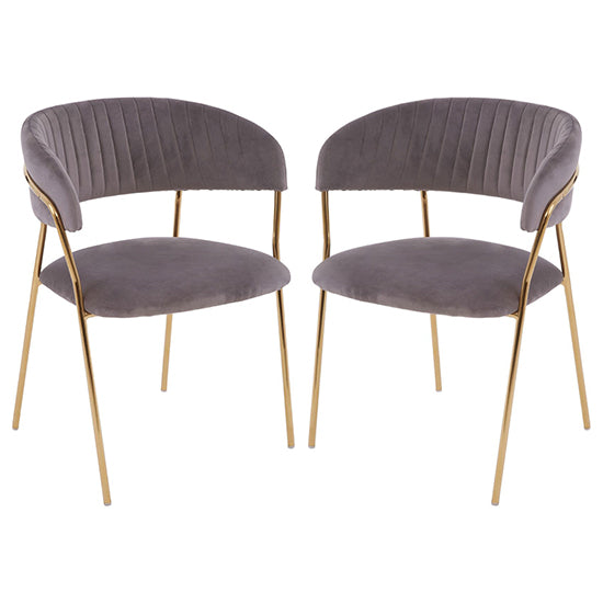 Tamzin Mink Velvet Dining Chairs With Gold Metal Legs In Pair