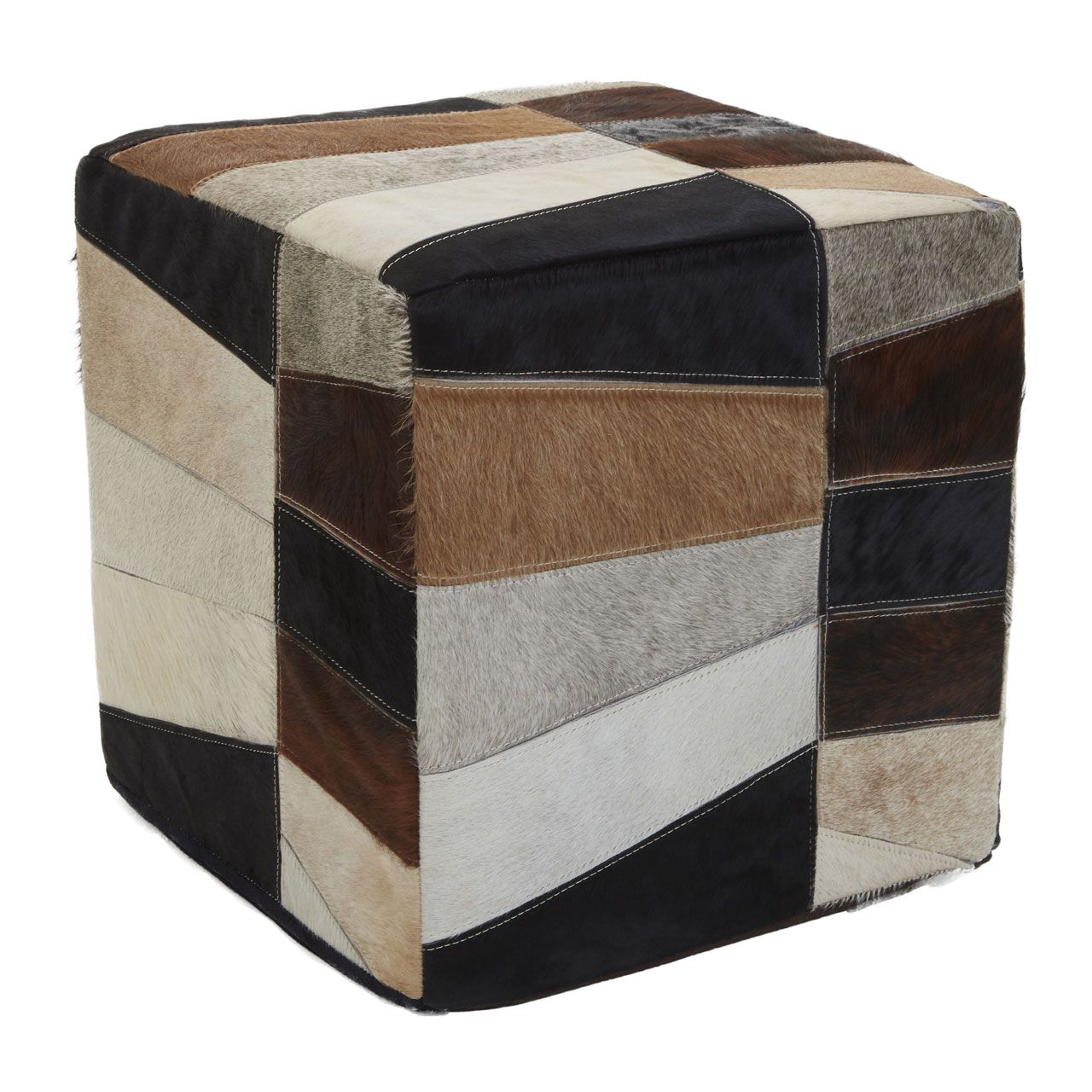 Safira Genuine Leather Striped Pouffe In Multi-Colour
