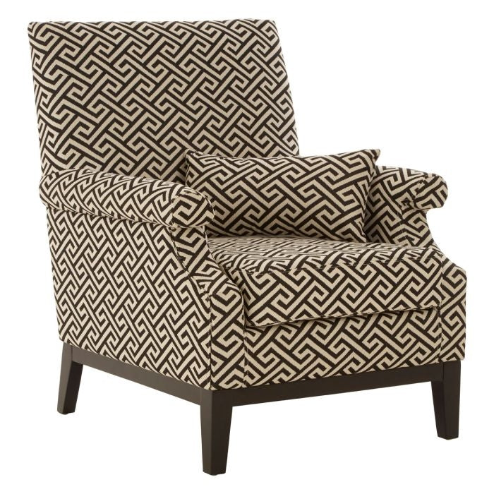 Regents Fabric Armchair In Beige And Black With Wooden Legs