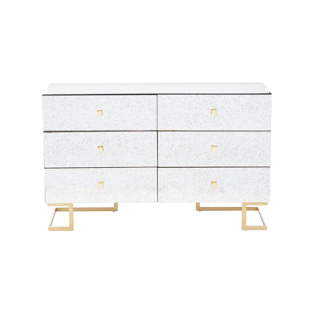 Kesena Wooden Mirrored Glass Chest Of 6 Drawers In Silver