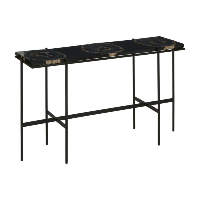 Ripley Petrified Wooden Console Table In Multicolour With Stainless Steel Frame