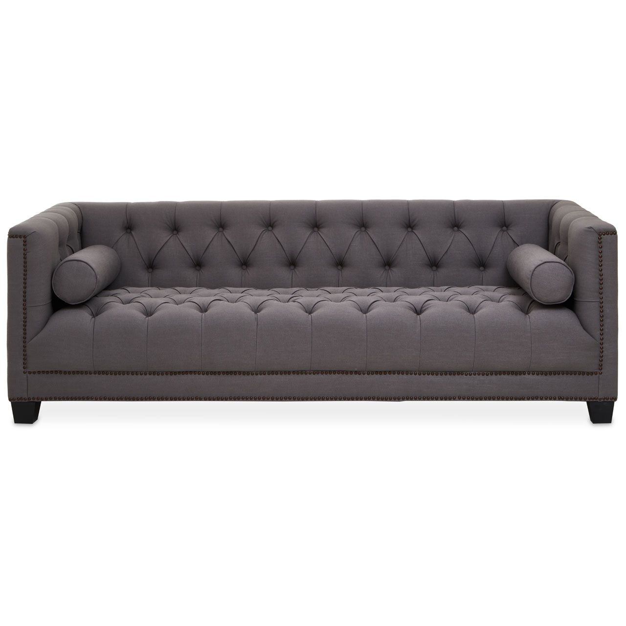 Surina Fabric 3 Seater Sofa In Grey With Carved Wooden Feets