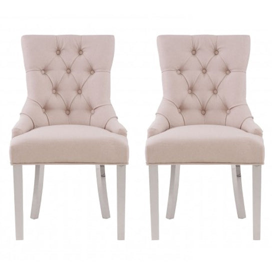 Richmond Natural Velvet Dining Chairs With Silver Stainless Steel Legs In Pair