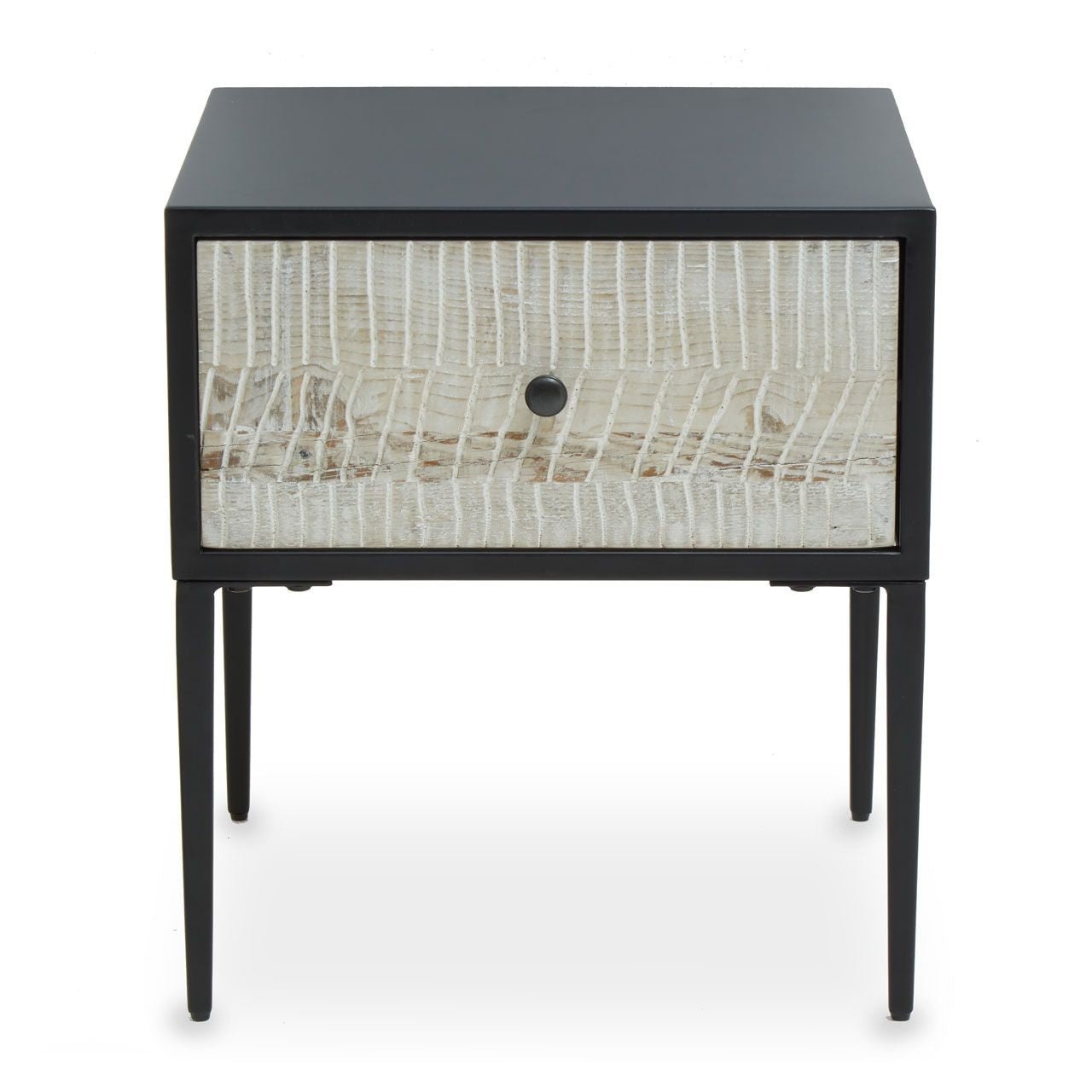 Luxor Wooden Side Table In Grey With Black Metal Frame