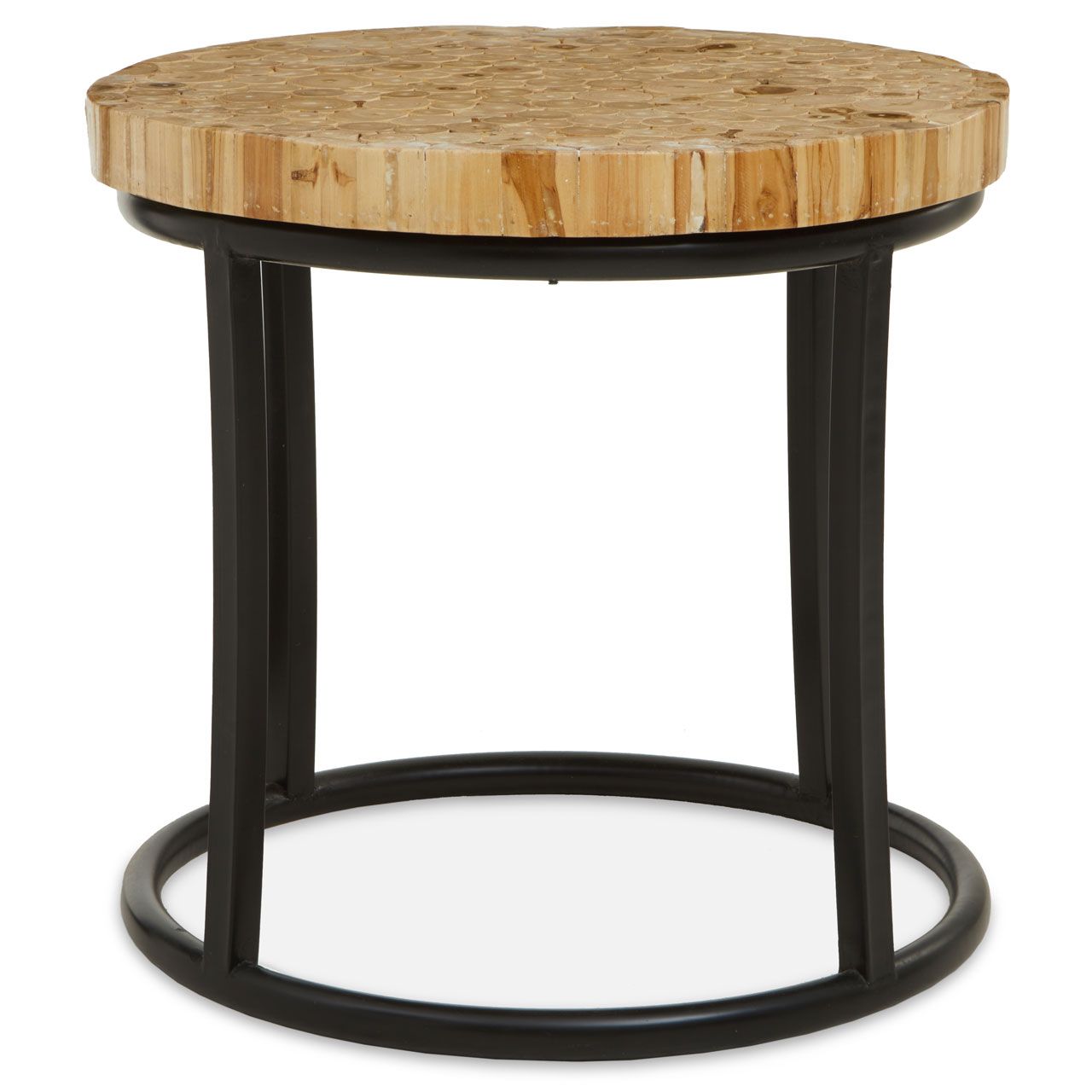 Malang Round Teak Wood Coffee Table With Black Iron Frame