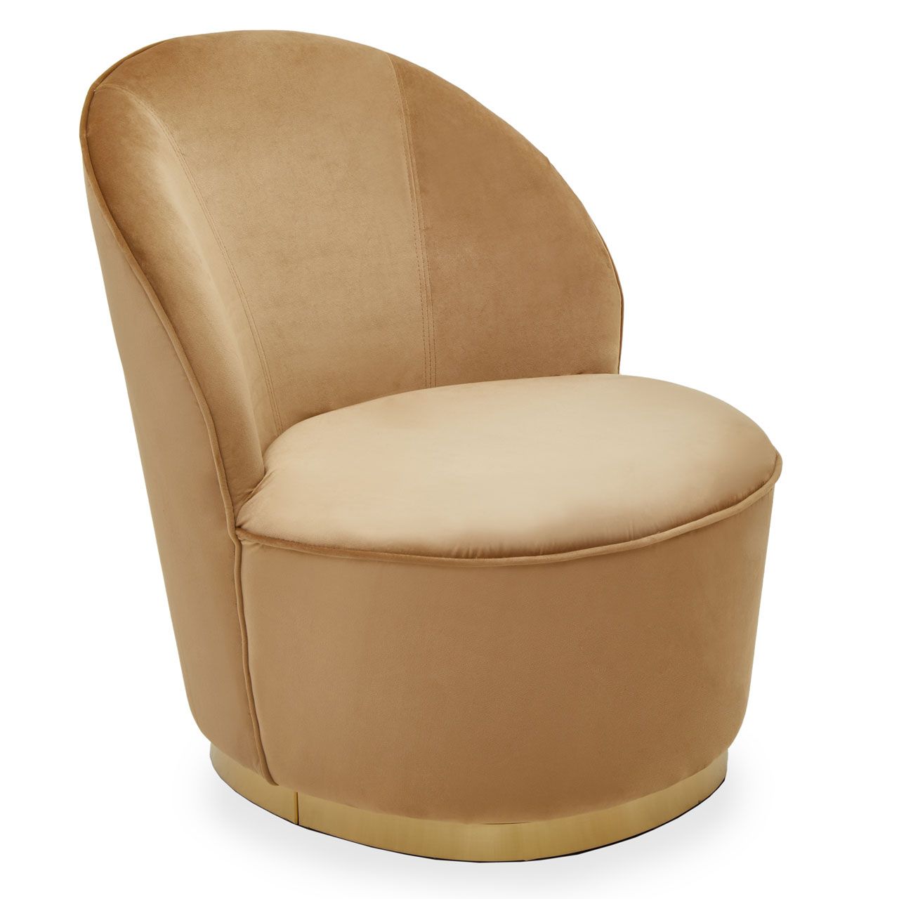 Tamra Plush Velvet Swivel Tub Chair In Beige With Gold Metal Base