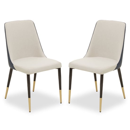 Gilden White Leatherette Effect Dining Chairs With Brass Metal Legs In Pair