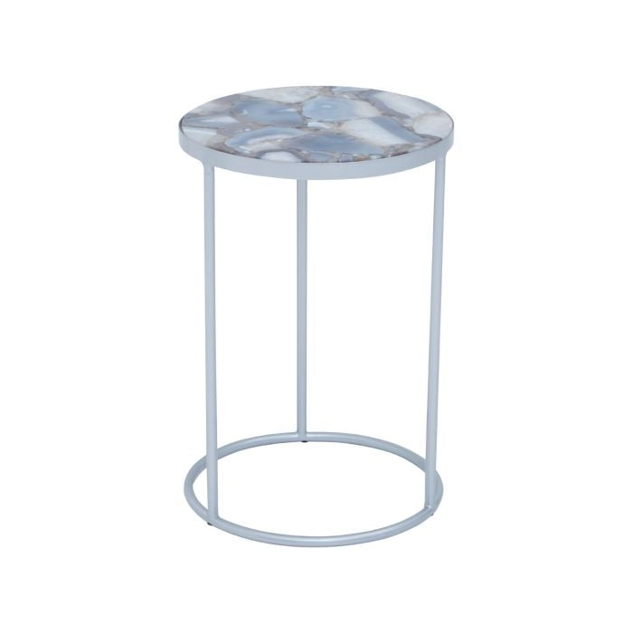 Iikka Agate Marble Side Table In Natural With Silver Metal Frame