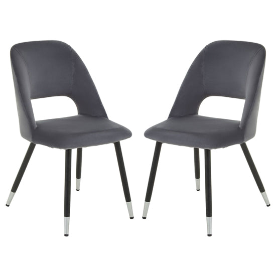 Warren Grey Velvet Dining Chairs With Silver Foottips In Pair