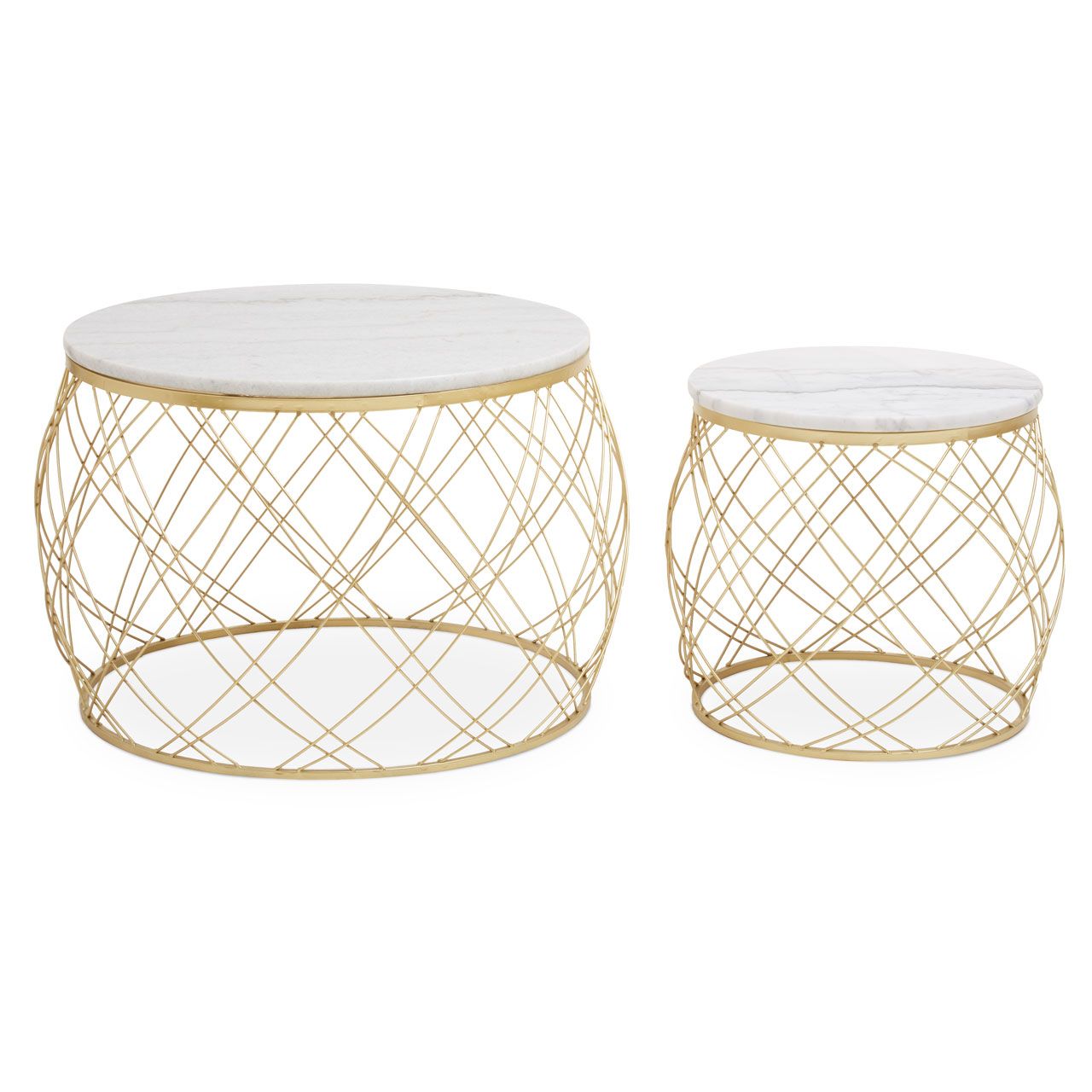 Jodie White Marble Set Of 2 Side Tables With Gold Metal Frame