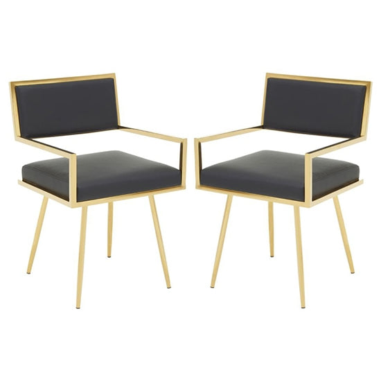 Amberley Black Leather Effect Dining Chairs With Gold Frame In Pair