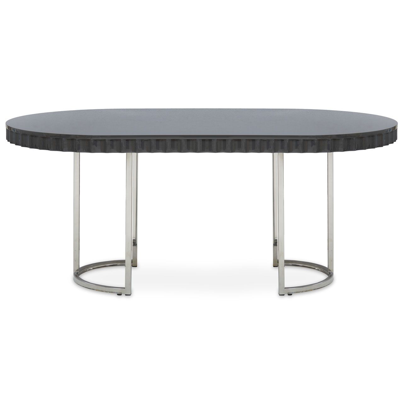 Genoa Wooden Dining Table In Grey Gloss With Polished Silver Frame