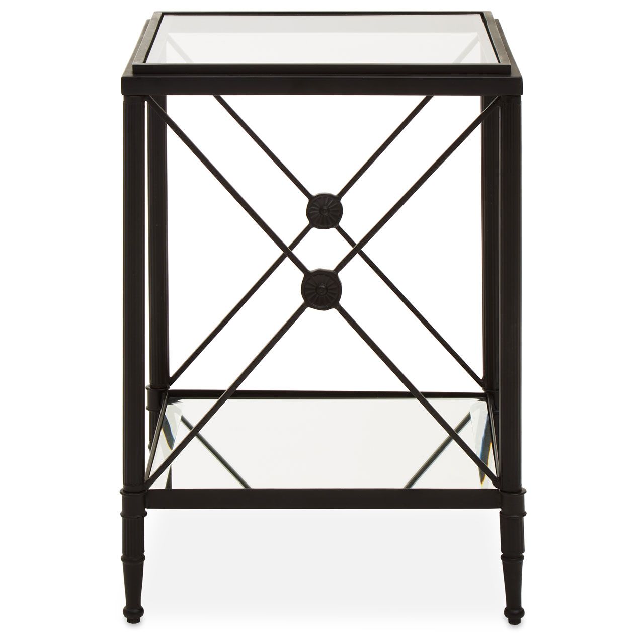 Axis Square Glass Side Table In Black Metal Frame