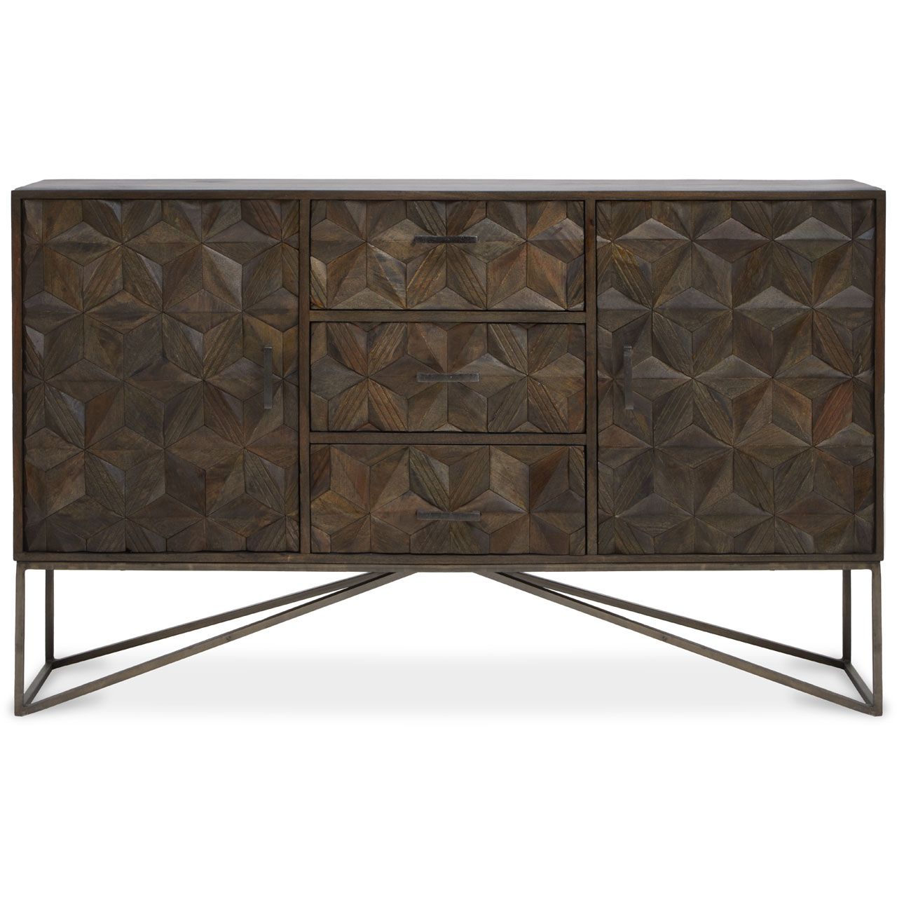 Solana Mango Wood Sideboard With 2 Doors 3 Drawers In Grey