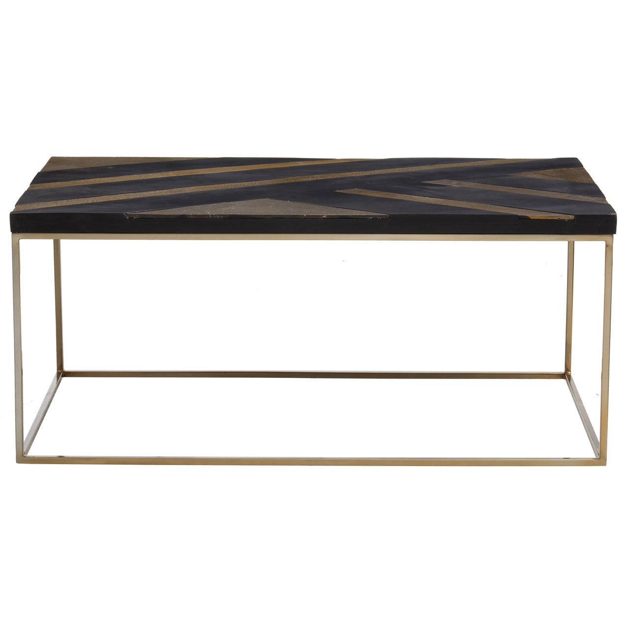 Aris Acacia Wood Coffee Table In Black And Gold With Metal Frame