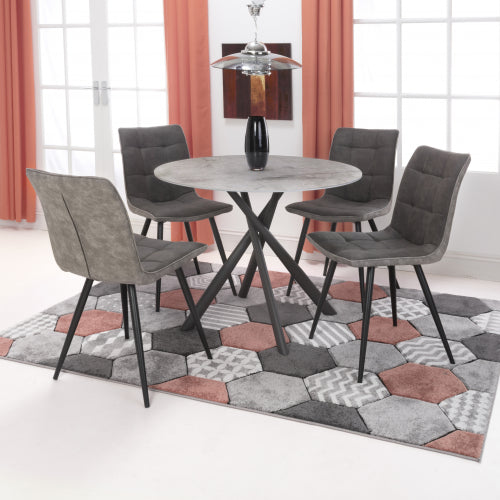 Avesta Grey Glass Top Dining Table With 4 Rodeo Dark Grey Chairs