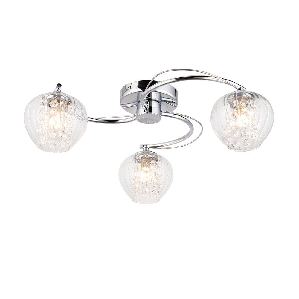 Mesmer 3 Lights Clear Ribbed Glass Semi Flush Ceiling Light In Chrome