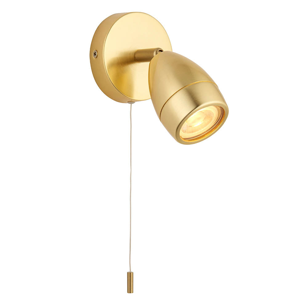 Porto 1 Light Spotlight In Satin Brass With Clear Glass Diffuser