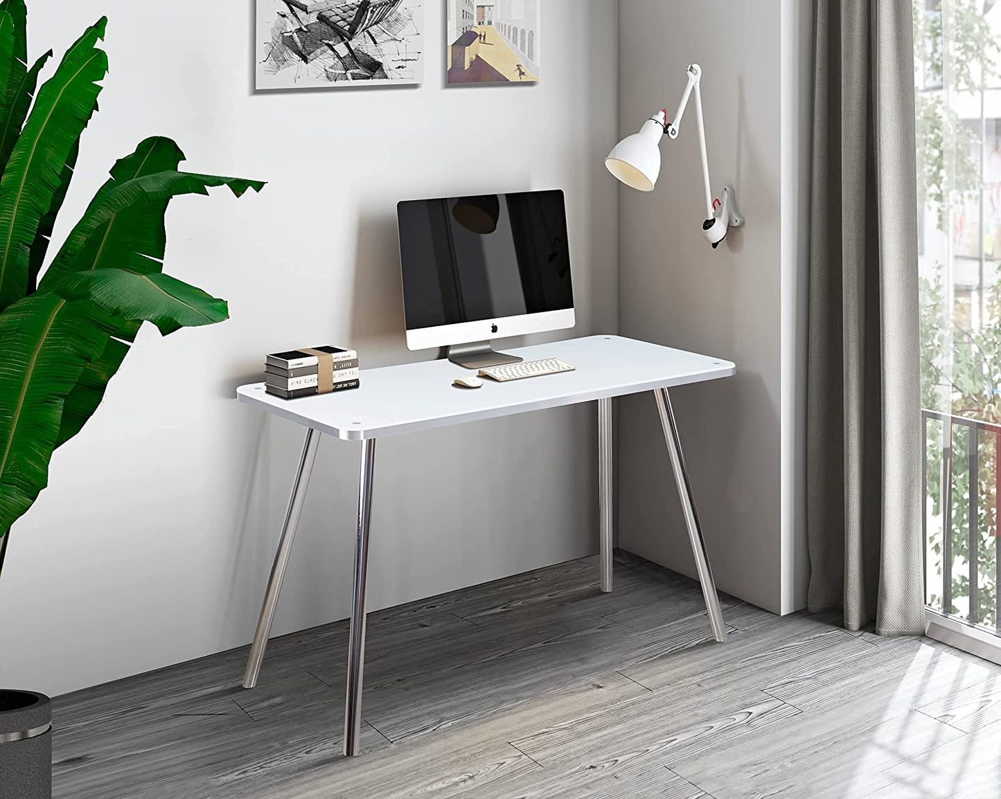 Alma High-End Curved Office Laptop Desk In White And Silver
