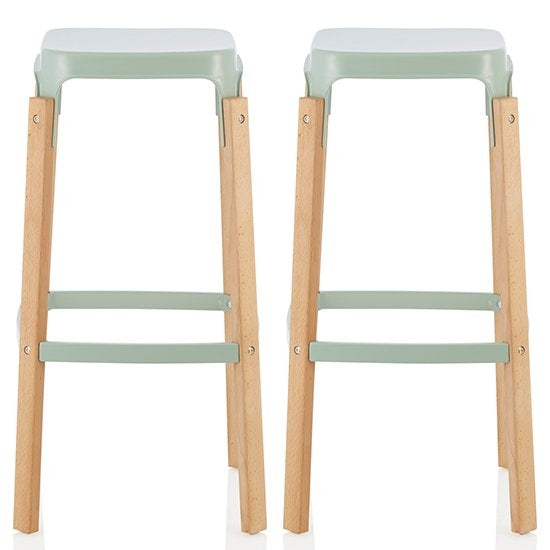 Amaranth High Gloss Green 76cm Metal Fixed Bar Stools In Pair