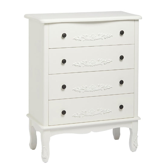 Antoinette Wooden Chest Of Drawers In White With 4 Drawers