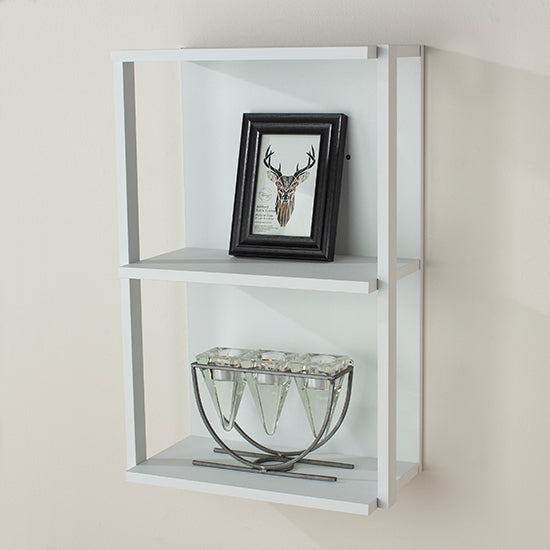 Arran Medium Wooden 3 Shelves Narrow Wall Shelf In Matt White