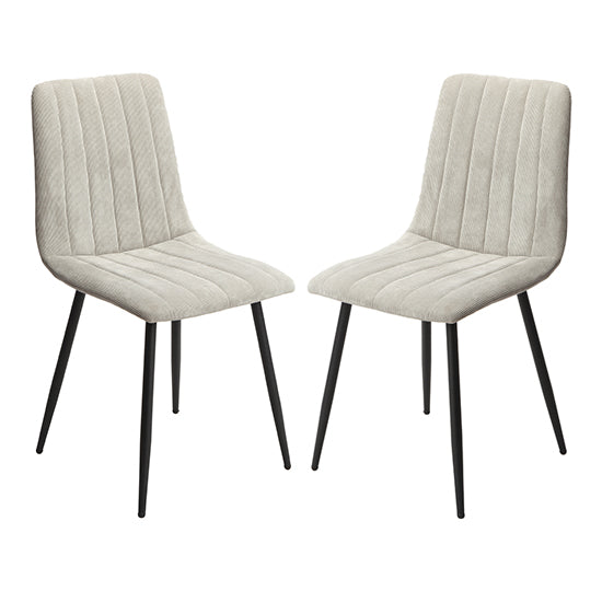 Belfast Straight Stitch Light Grey Cord Fabric Dining Chairs In Pair