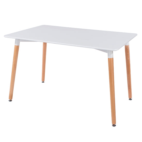 Aspen Rectangular Dining Table In White With Oak Wooden Legs