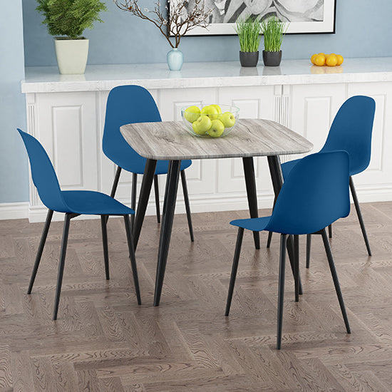 Craven Square Grey Oak Effect Dining Table With 4 Berlin Curve Blue Chairs
