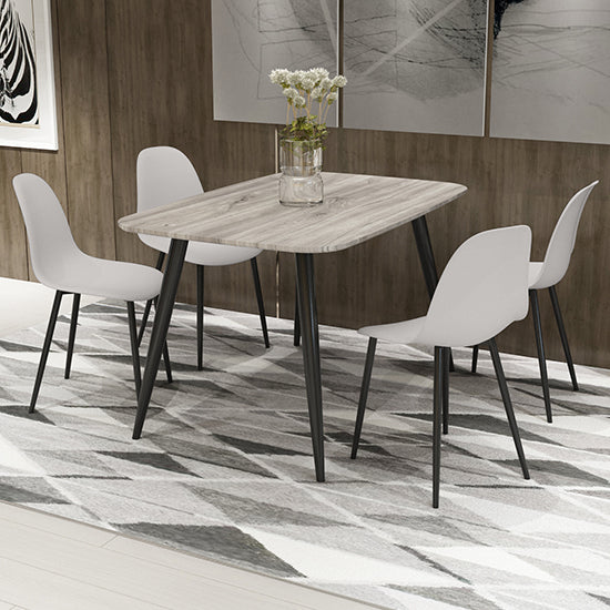 Craven Rectangular Grey Oak Effect Dining Table With 4 Berlin Curve Calico Chairs