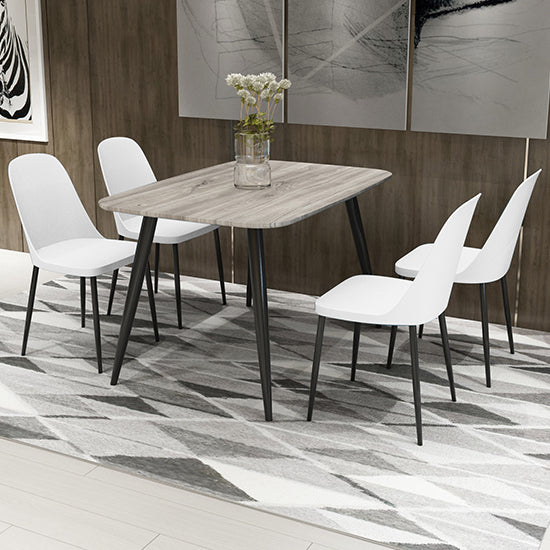 Craven Rectangular Grey Oak Effect Dining Table With 4 Berlin Duo White Chairs