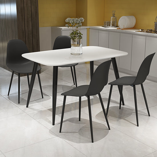 Craven Rectangular White Dining Table With 4 Berlin Curve Black Chairs