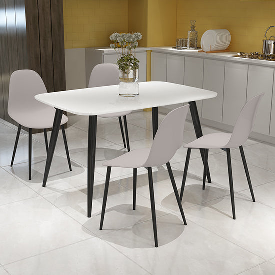 Craven Rectangular White Dining Table With 4 Berlin Curve Calico Chairs