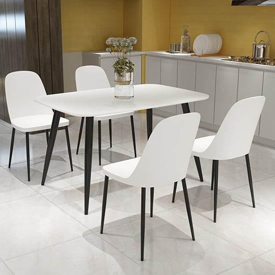 Craven Rectangular White Dining Table With 4 Berlin Duo White Chairs