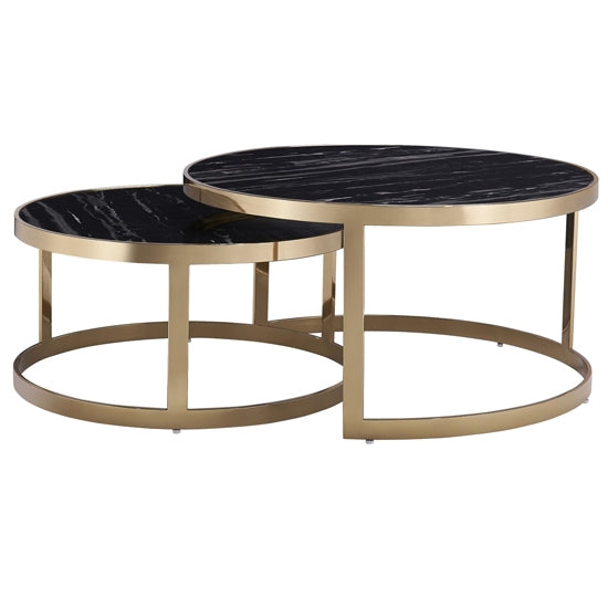 Bella Black Marble Nesting Tables With Golden Frame