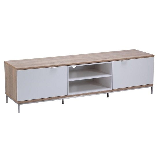 Chaplin Medium Wooden TV Cabinet In White And Light Oak