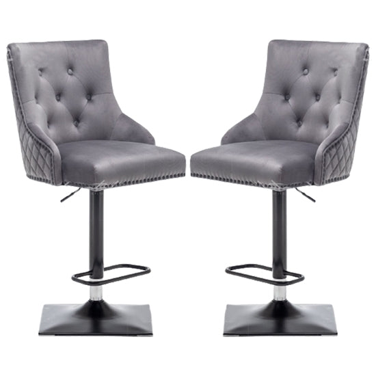 Charleston Lion Knocker Dark Grey Velvet Upholstered Bar Chairs In Pair