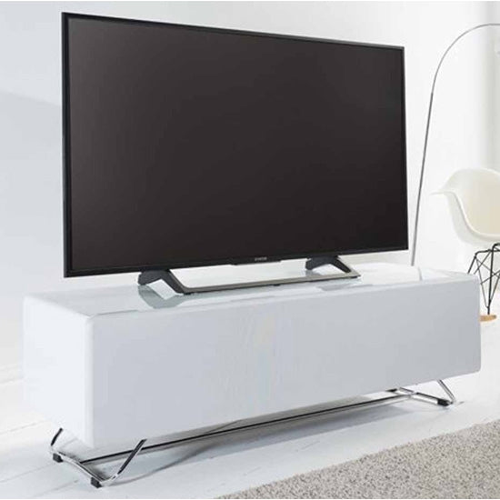 Chromium Glass TV Stand In White High Gloss With Steel Frame
