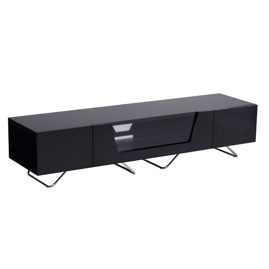 Chromium Large Wooden TV Stand In Black With Chrome Base