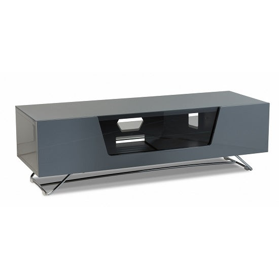 Chromium Medium Wooden TV Stand In Grey With Chrome Base