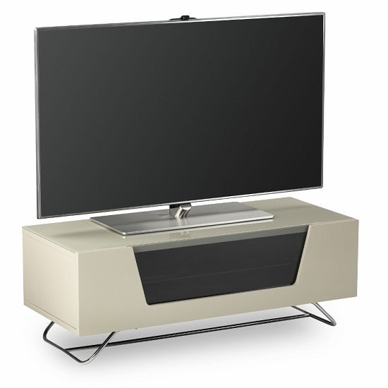 Chromium Wooden TV Stand In Ivory With Chrome Base
