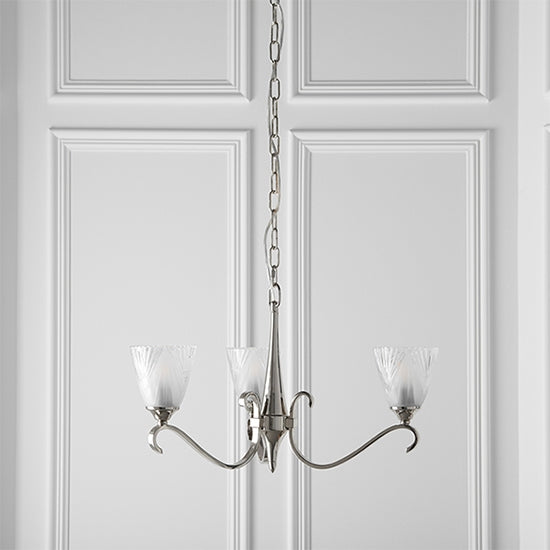 Columbia Deco Glass 3 Lights Ceiling Pendant Light In Nickel