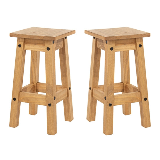 Corona Antique Wax Wooden Low Kitchen Stool In Pair