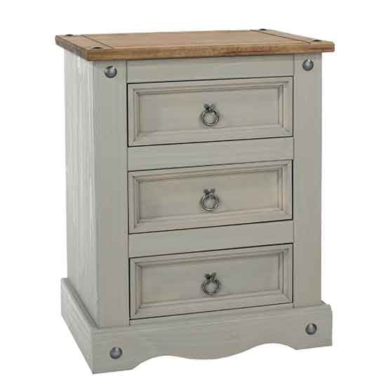 Corona Wooden 3 Drawers Petite Bedside Cabinet In Grey