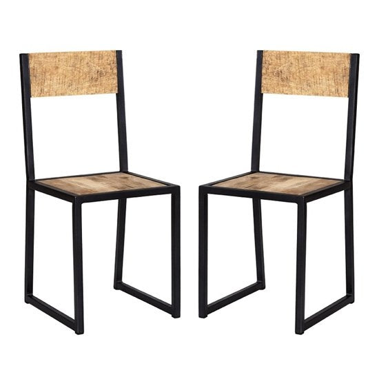 Cosmo Industrial Oak Dining Chairs With Black Metal Legs In Pair