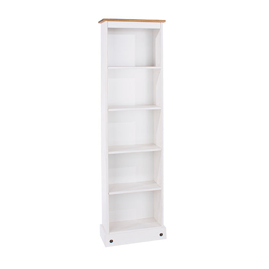Corona Wooden Tall Narrow Bookcase In White