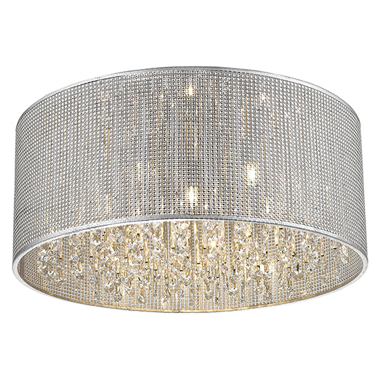 Crystal 6 Bulbs Palace Flush Ceiling Light In Chrome And Sliver