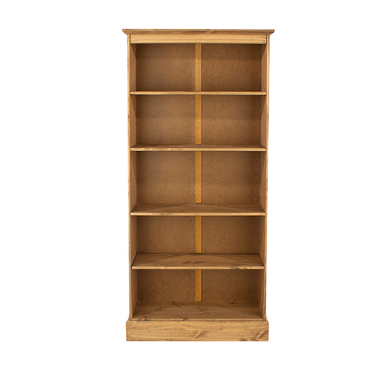 Calisa Tall Wooden Bookcase With 4 Shelves In Waxed Pine