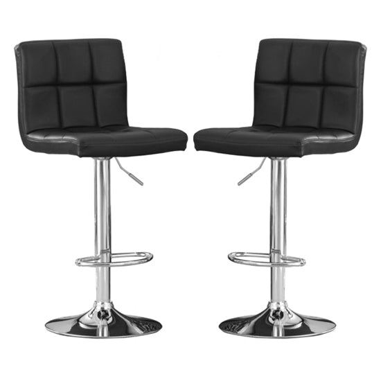 Cubik Black Faux Leather Bar Stools In Pair With Chrome Base