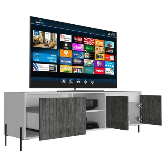 Dallas Ultra Wide Wooden TV Stand In White And Grey Oak With 4 Doors